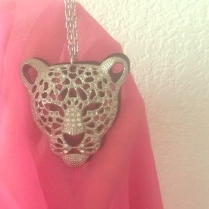 Panther silver tone necklace